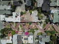 Top view steep hills and sharp curves one-way road Lombard Street, San Francisco Royalty Free Stock Photo